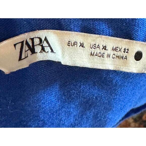 Zara Blue Linen Button-Up Shirt - Relaxed Fit Long Sleeve XL - Picture 4 of 4